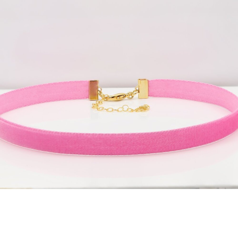 Pink Velvet Choker Swiss velvet Adjustable Necklace pink Chokers (#49)